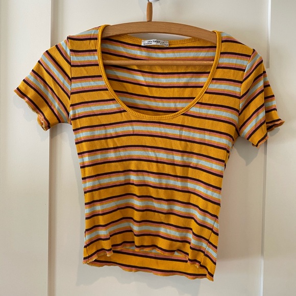Zara Trufaluc striped crop top yellow pink blue - Picture 1 of 3